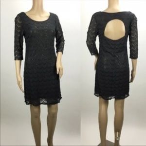 Free People Gray Scalloped Lace Overlay Mini Dress